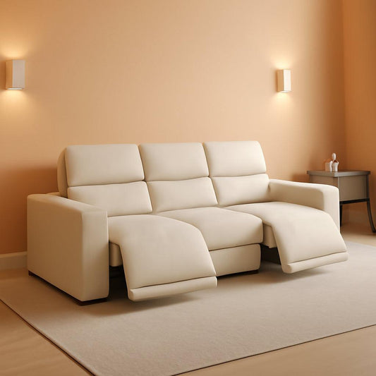 Beige 108 Inch Ultra Power Leather Modular Sectional ShipItFurniture