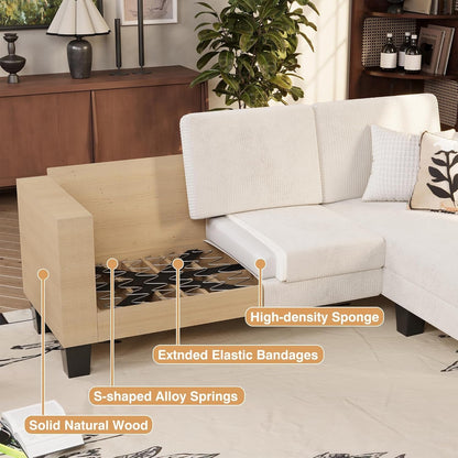 Cream Corduroy Convertible Sectional Sofa 3 Seat Couch ShipItFurniture