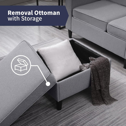 Light Grey Sectional Sofa Set With Storage Ottoman ShipItFurniture