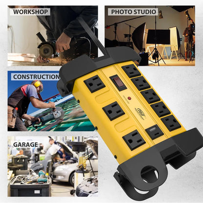 CRST Heavy Duty Surge Protector Power Strip with USB-C Port 8-Outlet Wider Spaced Mountable Metal Power Bar with Long Extension Cord 15A Circuit Breaker 1350 Joules Protection Rocket Socket Technology