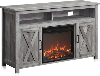 48 Inch Grey Wash TV Stand With Electric Fireplace