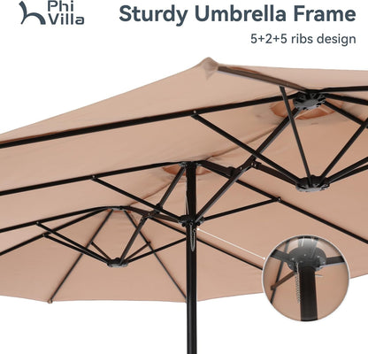 15Ft Large Patio Umbrellas with Base Included, Outdoor Double-Sided Rectangle Market Umbrella with Crank Handle, for Poolside Lawn Garden, Beige ShipItFurniture