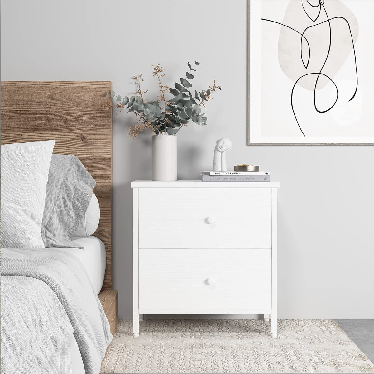 White Nightstands with 2 Drawers ShipItFurniture