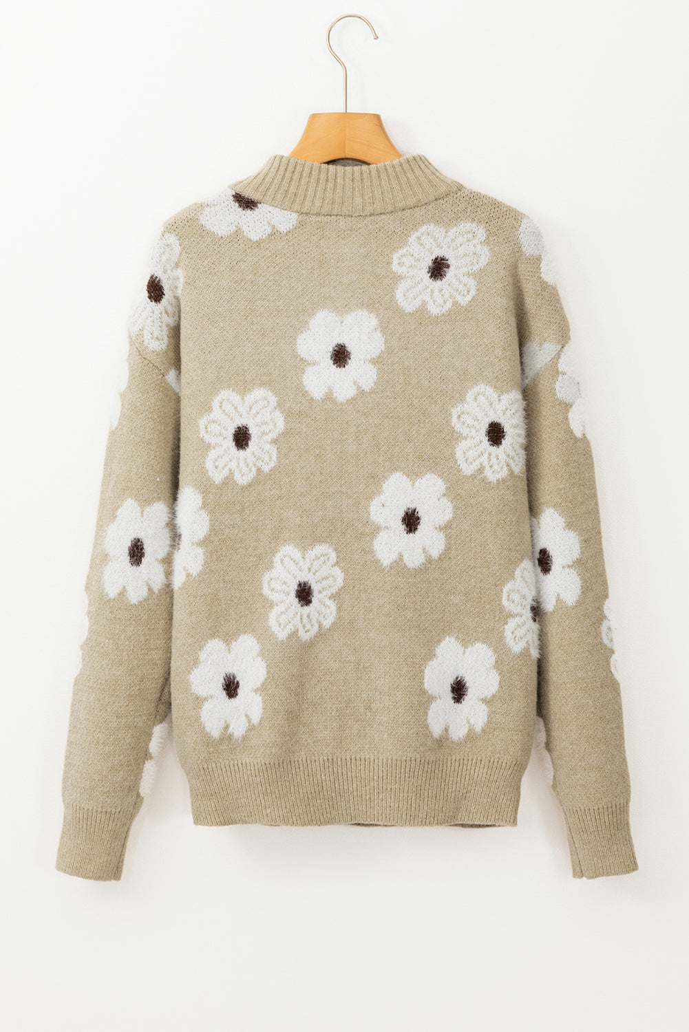 Maria Floral Half Zip Drop Shoulder Sweater Threaded Pear