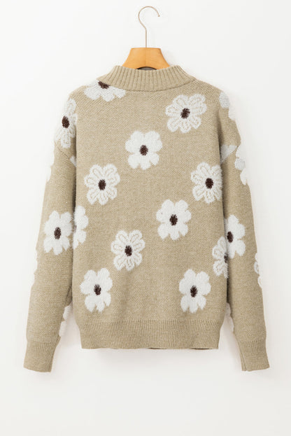Maria Floral Half Zip Drop Shoulder Sweater