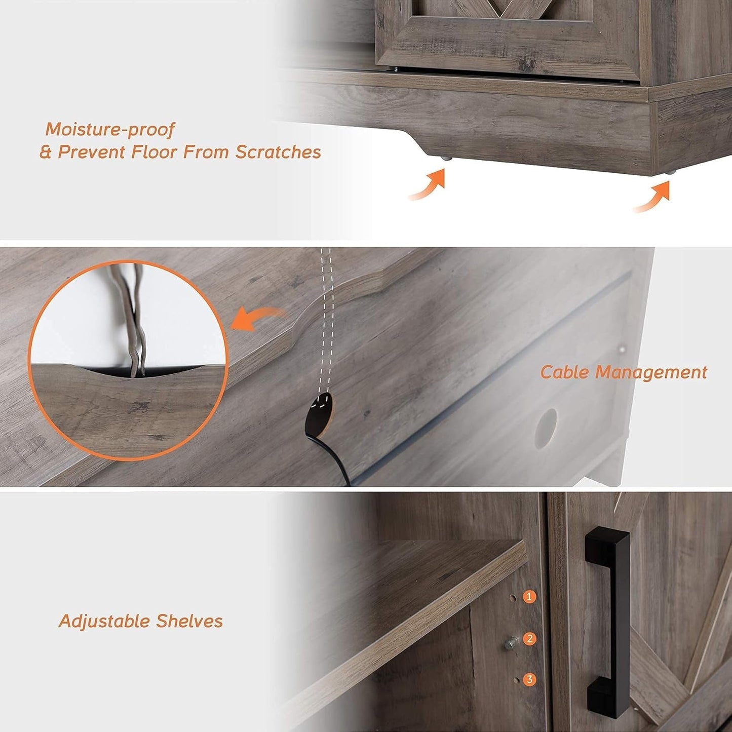 Farmhouse Sliding Barn Door TV Stand 65 Inch TV Wash Grey