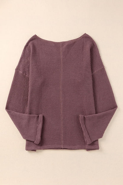 Evelyn Waffle Knit Loose Long Sleeve Top