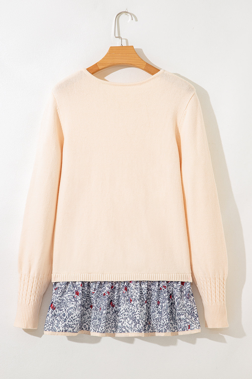 Mary Cable Texture Bohemian Ruffle Hem Sweater Threaded Pear