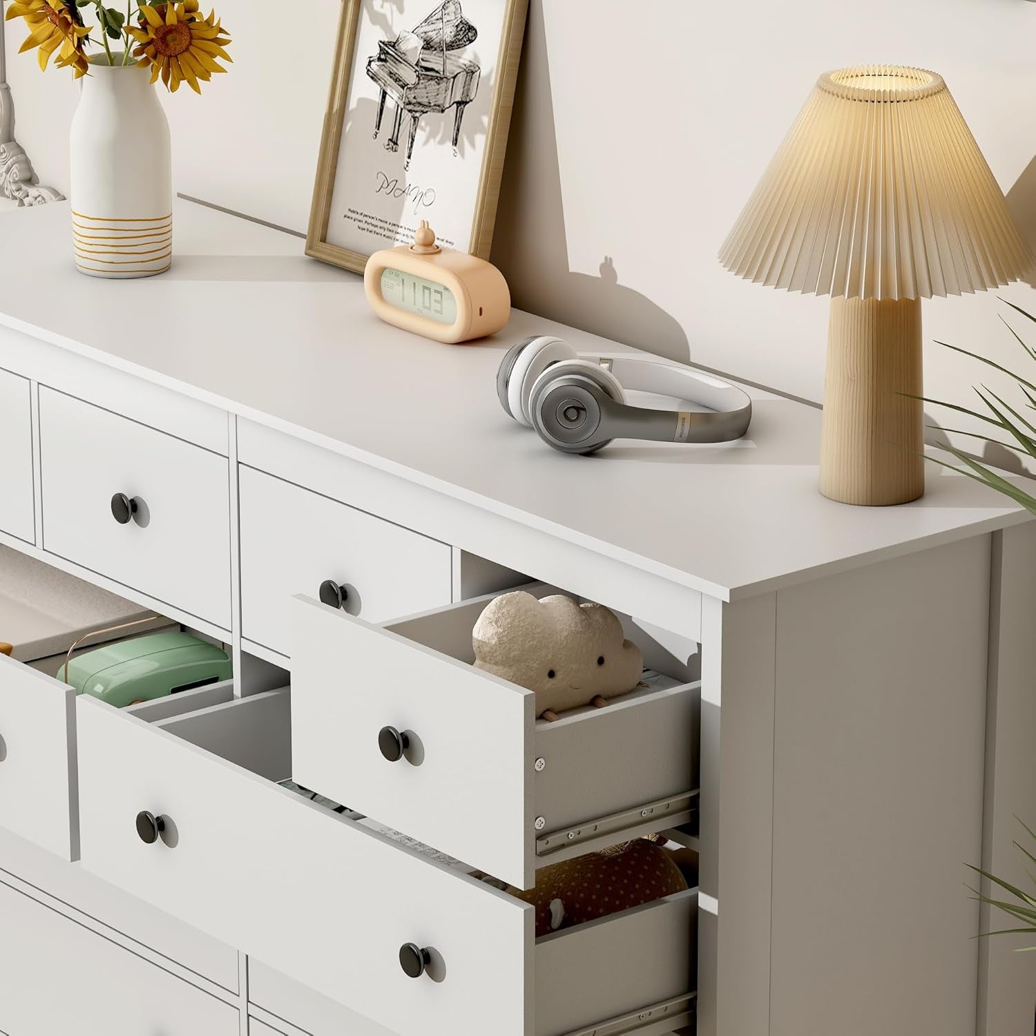 White 55 Inch Ten Drawer Dresser Modern Bedroom Storage ShipItFurniture