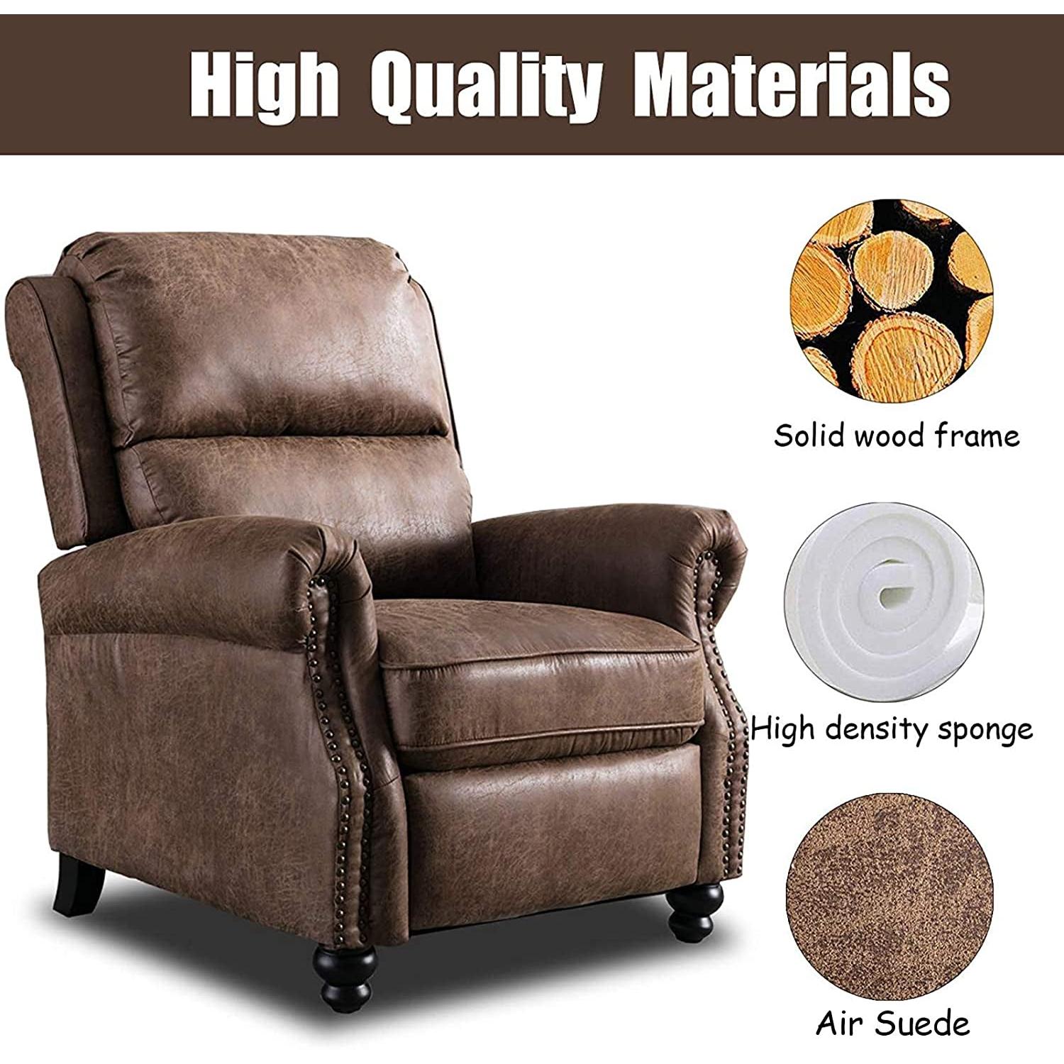 Pushback Recliner Chair Leather Rivet Decoration Chocolate ShipItFurniture