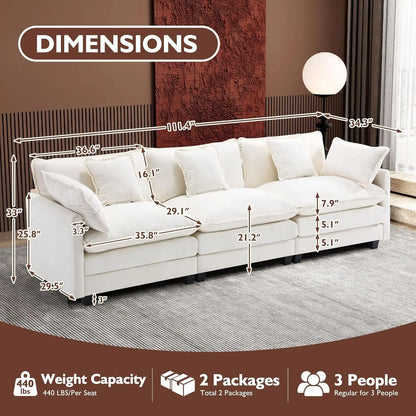 111.4 Inch 3 Seater Cloud Sofa Modular Sectional Couch Beige With Breathable Chenille Fabric ShipItFurniture