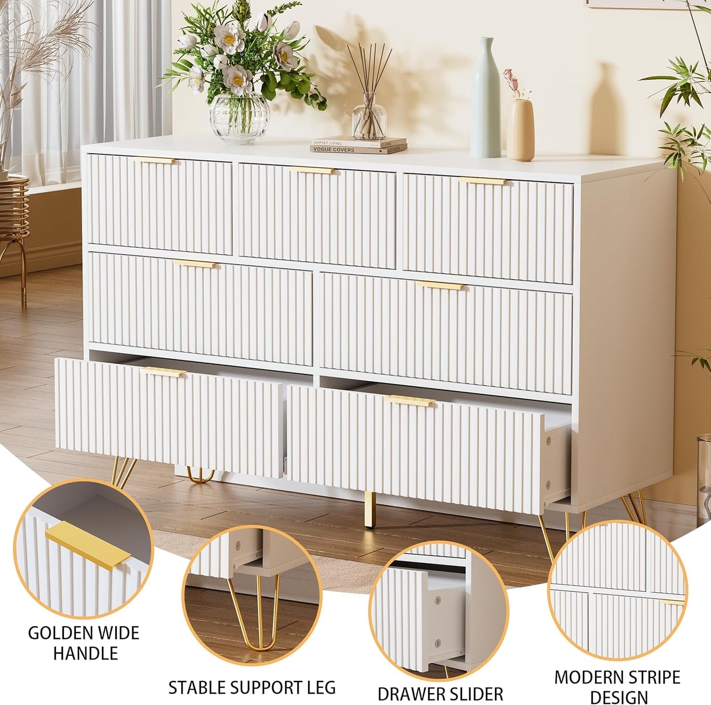 White Dresser 47 Inch Wide Modern Storage With Drawers ShipItFurniture