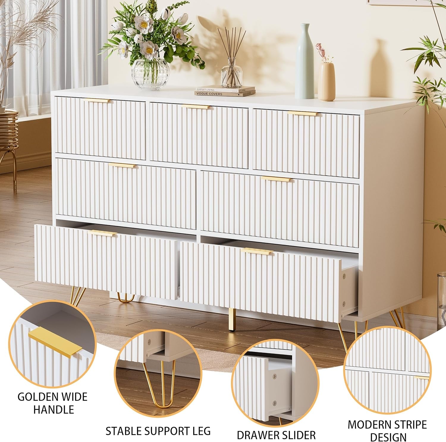 White Dresser 47 Inch Wide Modern Storage With Drawers ShipItFurniture