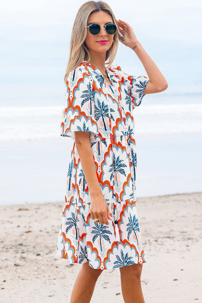 Genesis Palm Tree Printed Short Sleeve Dress