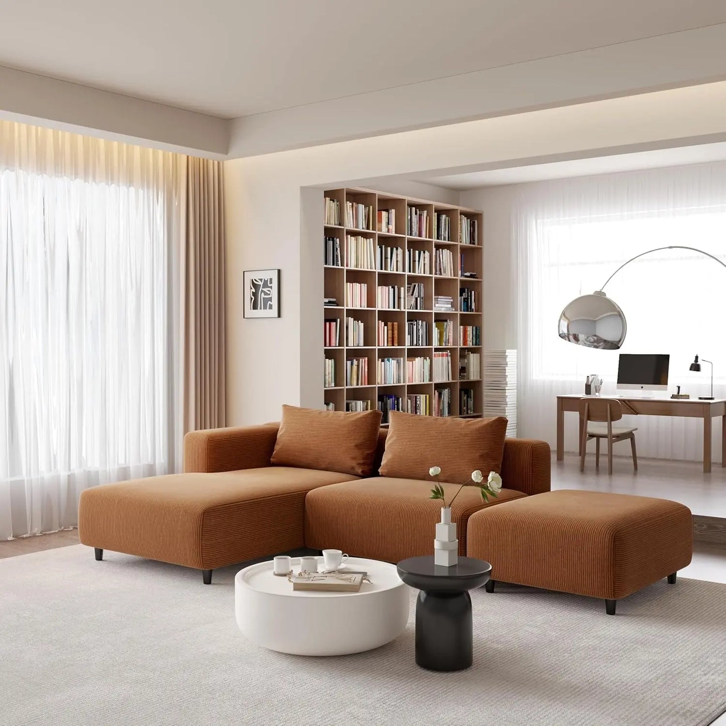 Corduroy Sectional Sofa Orange Brown L Shaped Chaise ShipItFurniture