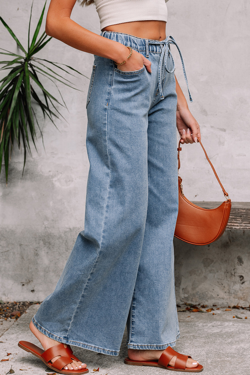Zoe Medium Wash Super Wide Leg Denim Pants Threaded Pear
