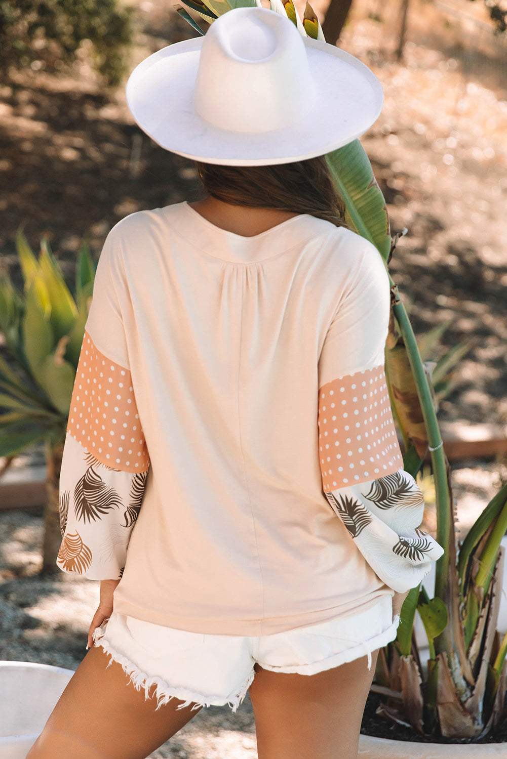 Alora Palm Leaves Polka Dot Loose Blouse Threaded Pear
