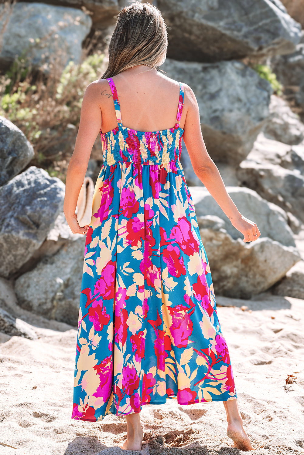 Goldie Floral High Waist Sleeveless Flared Long Dress