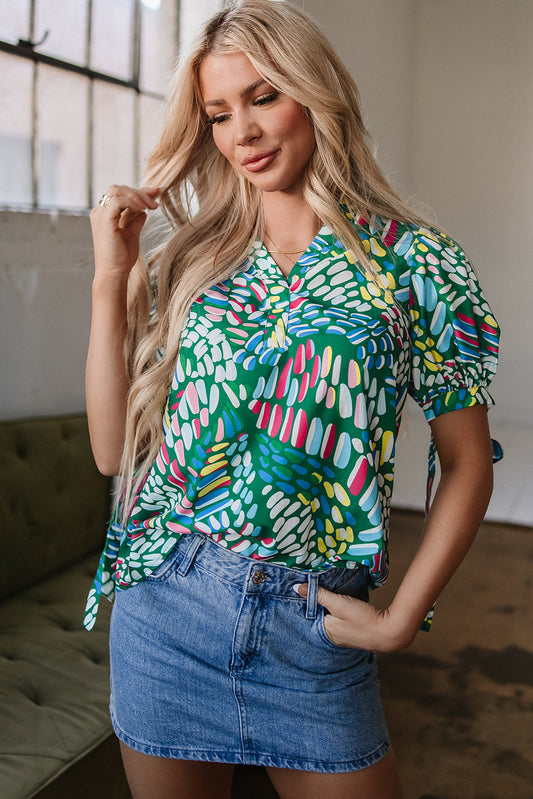 Ellianna Geometric Puff Sleeve Blouse