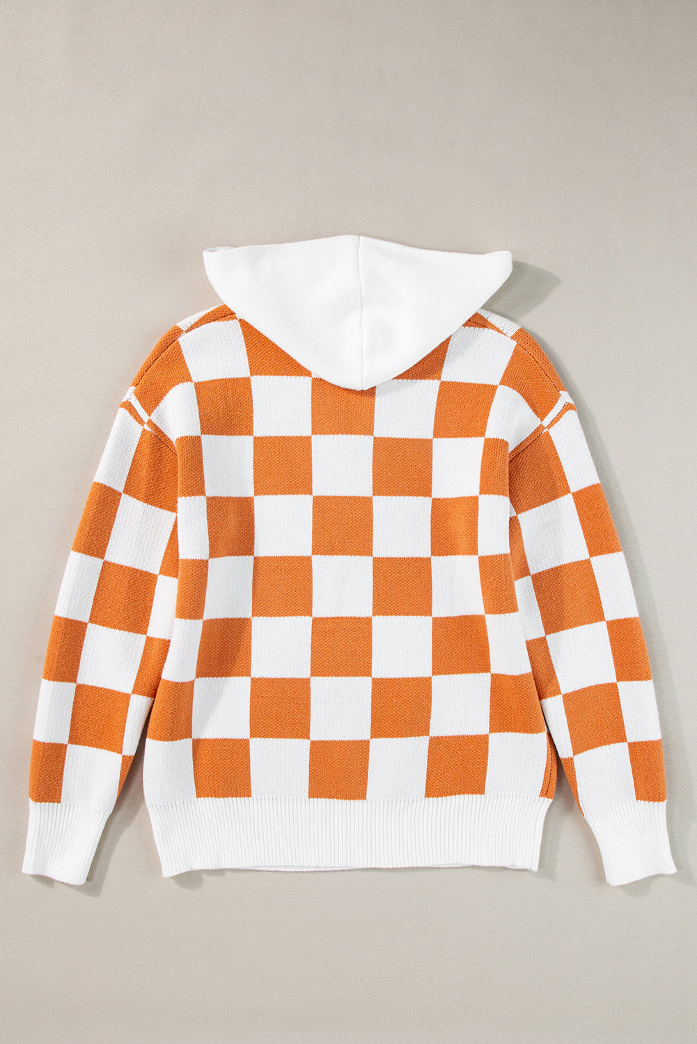 Lila Checkered Kangaroo Pocket Hooded Sweater Threaded Pear