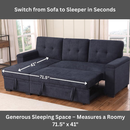 85Inch Dark Gray Reversible Sleeper Sectional Sofa ShipItFurniture