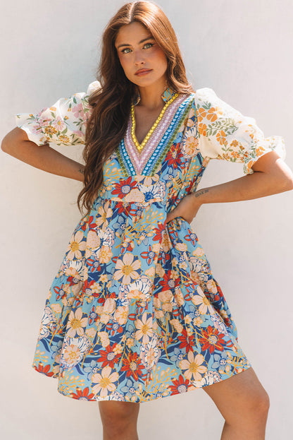 Livia Boho Floral Crochet V Neck Dress