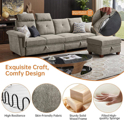 Convertible Sectional Sofa With Storage Beige Microfiber ShipItFurniture