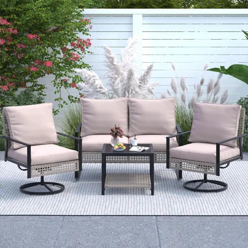 Outdoor Swivel Chair Sets With Cushions Weather Resistant-1