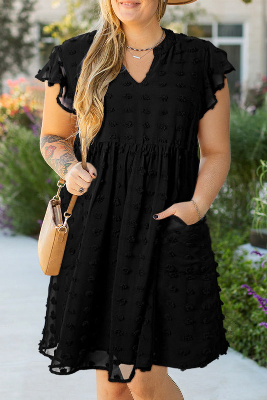 Lilith Plus Size Dotty Textured Ruffled Dress
