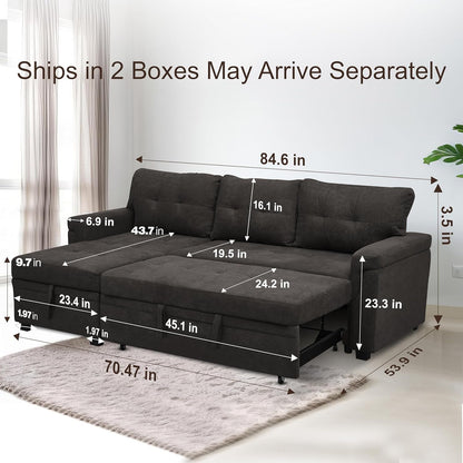 Espresso Velvet Sleeper Sectional Sofa Bed Chaise Set ShipItFurniture