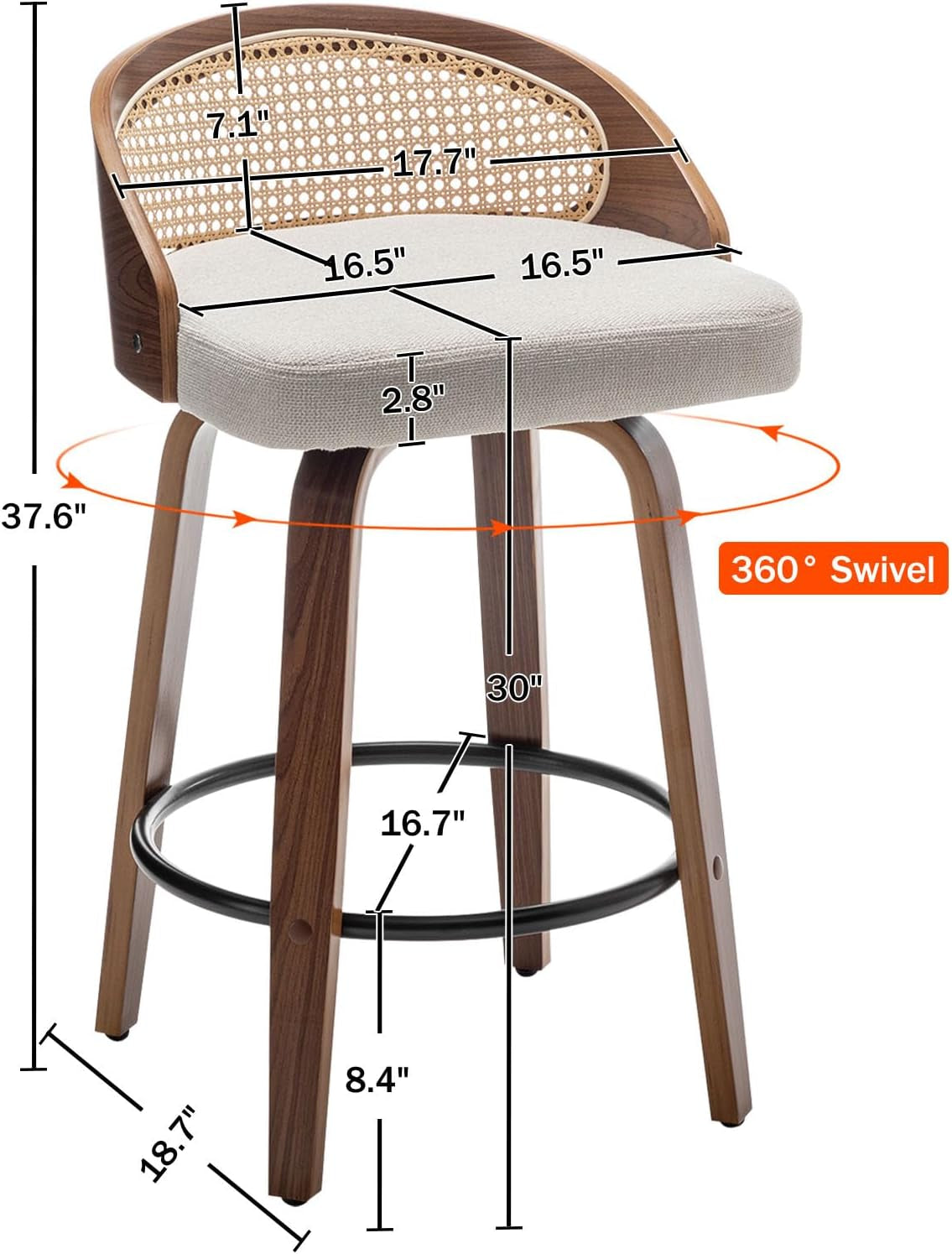 Mid-Century Modern Swivel Rattan Bar Stools Set ShipItFurniture