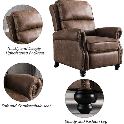 Pushback Recliner Chair Leather Rivet Decoration Chocolate ShipItFurniture