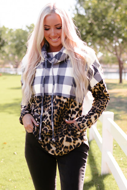 Beth Plaid Patchwork Cowl Sweatshirt
