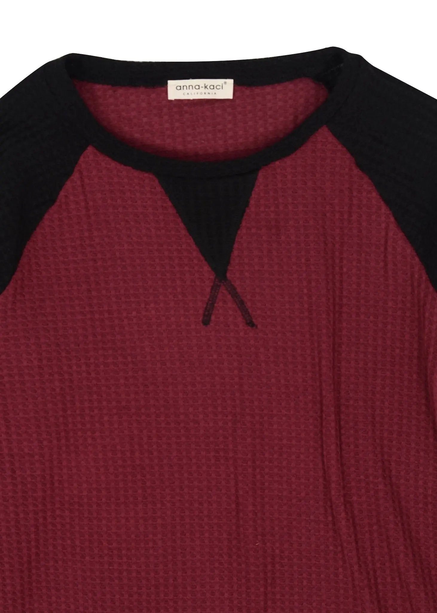 Two Tone Waffle Knit Crewneck Sweater Anna-Kaci Wholesale