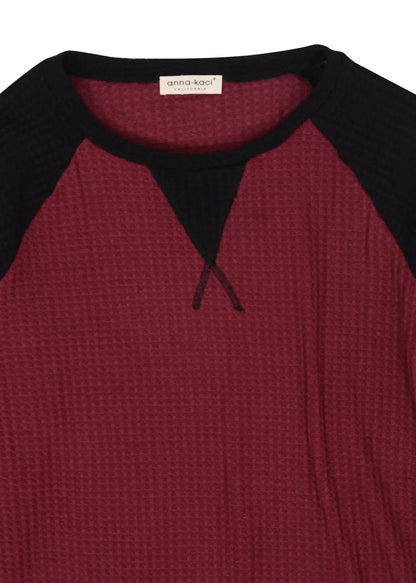 Two Tone Waffle Knit Crewneck Sweater Anna-Kaci Wholesale