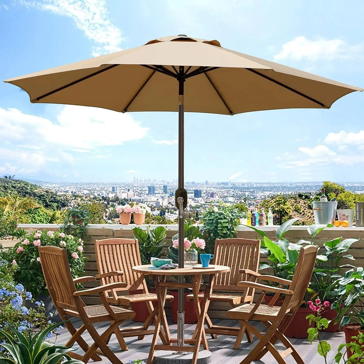 9' Outdoor Patio Umbrella, Outdoor Table Umbrella, Yard Umbrella, Market Umbrella with 8 Sturdy Ribs, Push Button Tilt and Crank - Get it from Bo