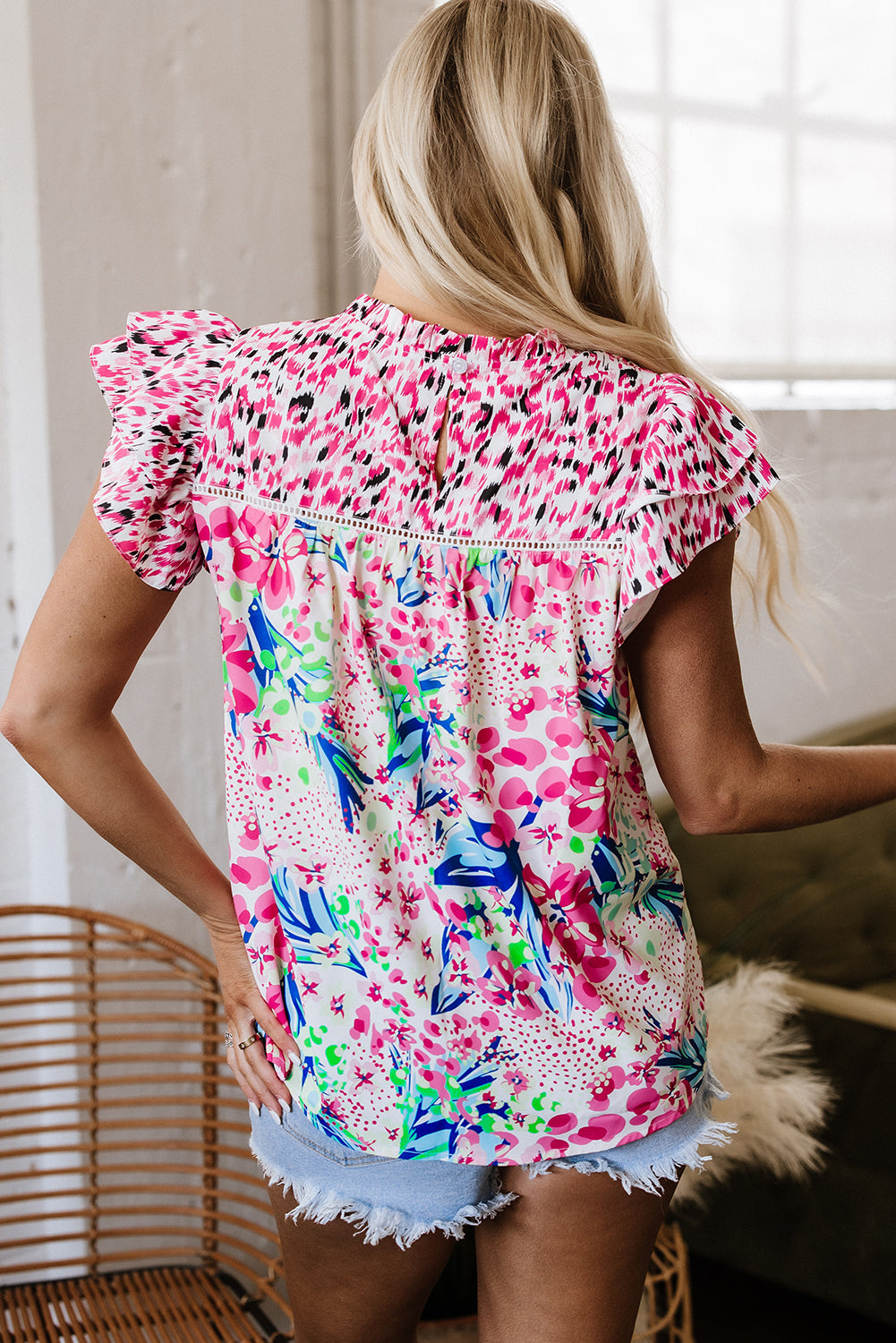 Keyla Floral Mixed Ruffle Cap Sleeve Blouse