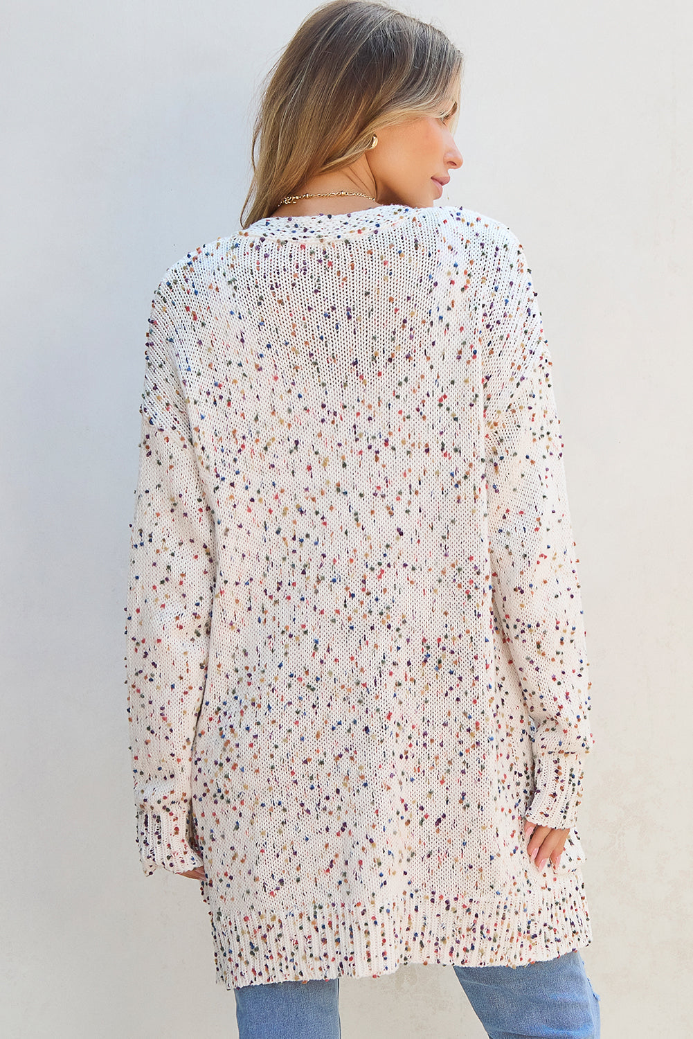 Ailany Confetti Rib Knit Long Sleeve Cardigan Threaded Pear