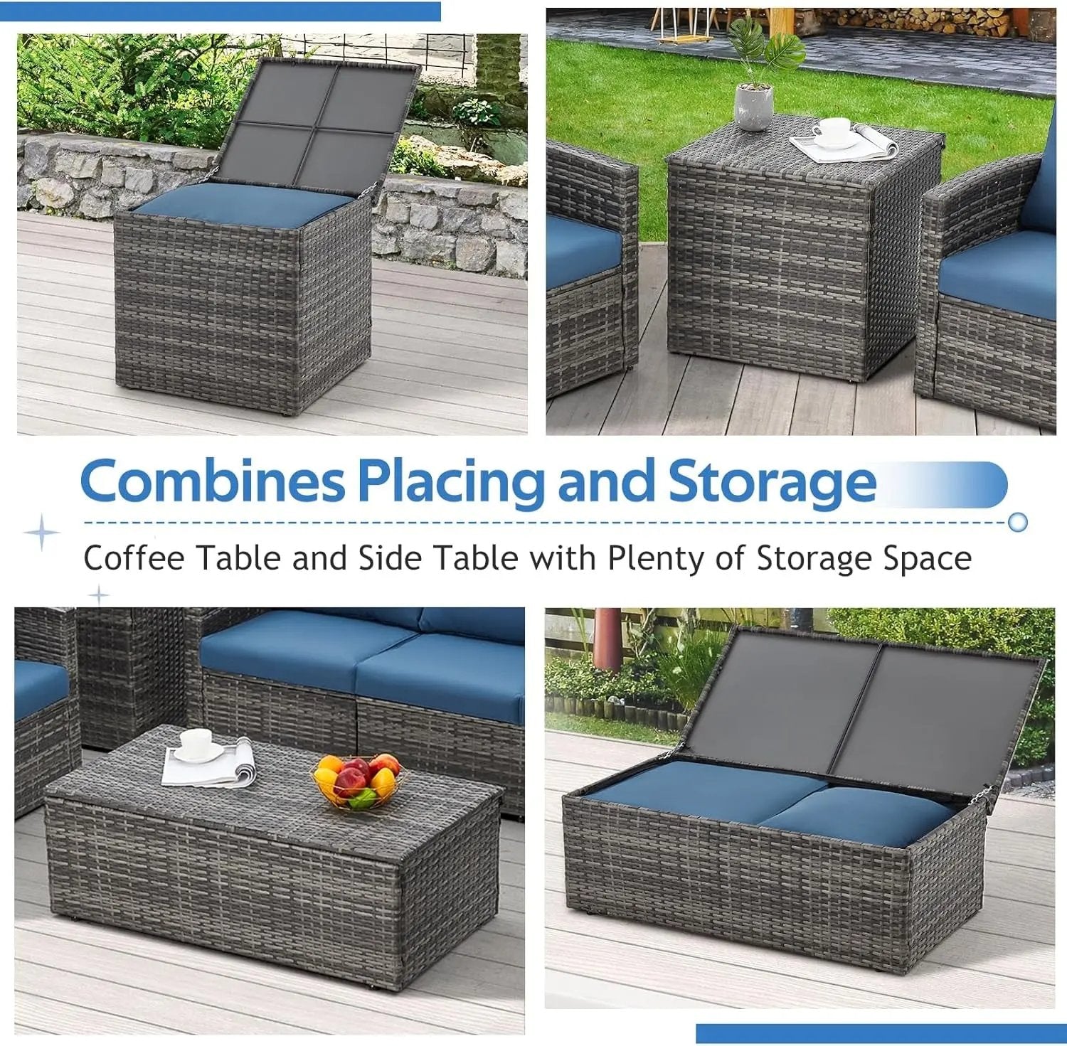 Seven Piece Outdoor Patio Furniture Set with Storage-1