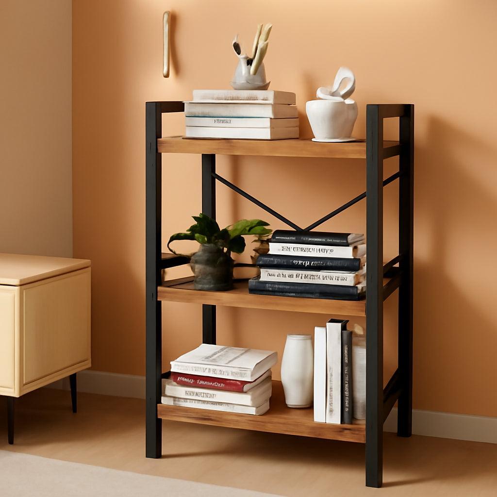 Rustic Brown 3 Tier Metal Bookshelf For Living Room ShipItFurniture