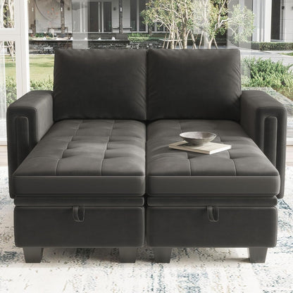 Grey Velvet Modular Sectional Sofa With Storage And Sleeper ShipItFurniture