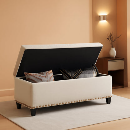 Beige Button Tufted Storage Ottoman For Living Room ShipItFurniture