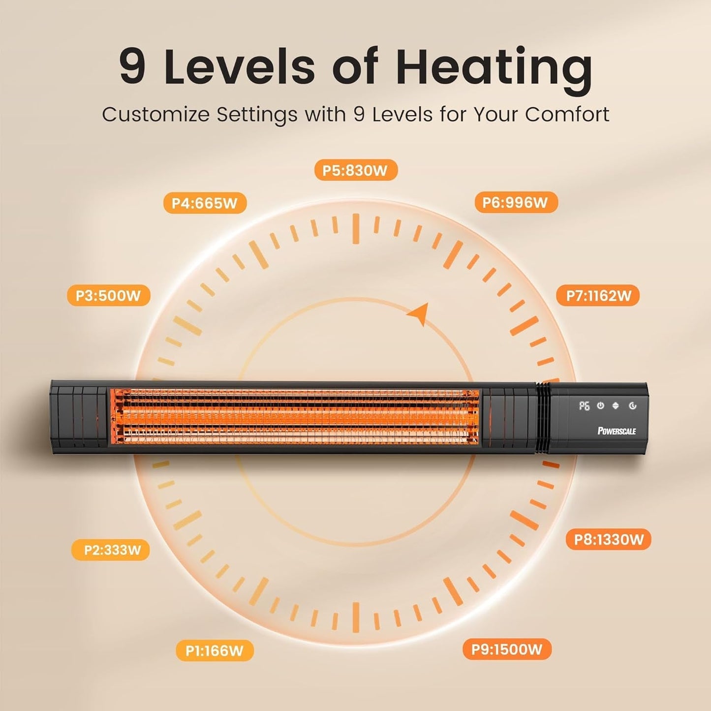 Infrared Heater 24H Timer Outdoor Heater,Ip65,Memory Function Infrared Electric Patio Heater,9 Levels Heating Touchscreen with Remote Electric Heater,Restaurant Backyard,1500W,Black ShipItFurniture