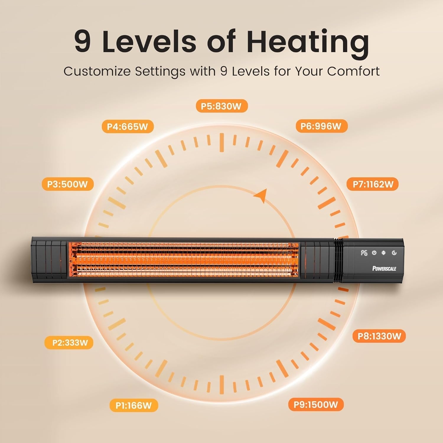 Infrared Heater 24H Timer Outdoor Heater,Ip65,Memory Function Infrared Electric Patio Heater,9 Levels Heating Touchscreen with Remote Electric Heater,Restaurant Backyard,1500W,Black ShipItFurniture