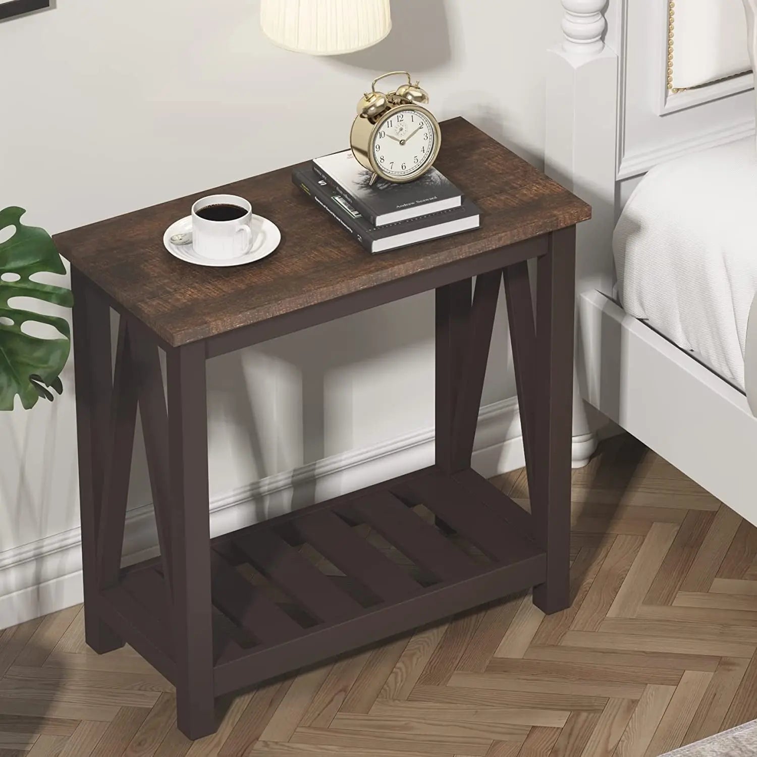 Espresso Narrow End Table With Shelf 23.6 Inch Rustic-1