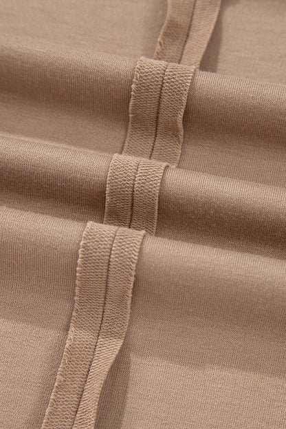 Light French Beige Flower Striped Patchwork Puff Sleeve Loose PLUS Sweatshirt