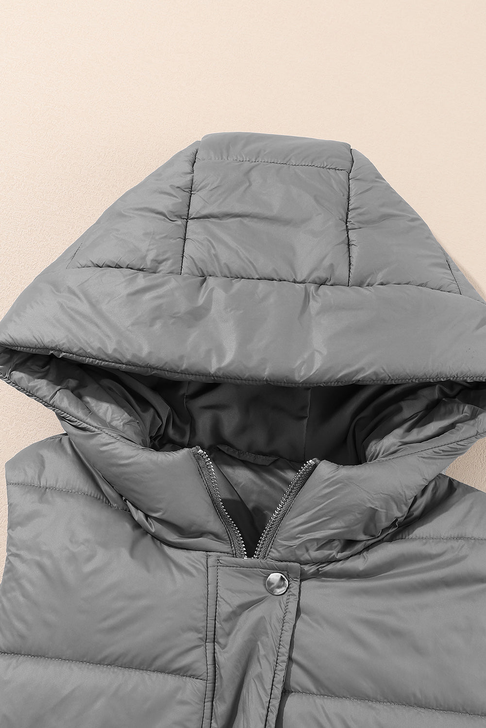 Black Hooded Long Quilted Vest PLUS Coat