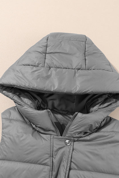 Black Hooded Long Quilted Vest PLUS Coat