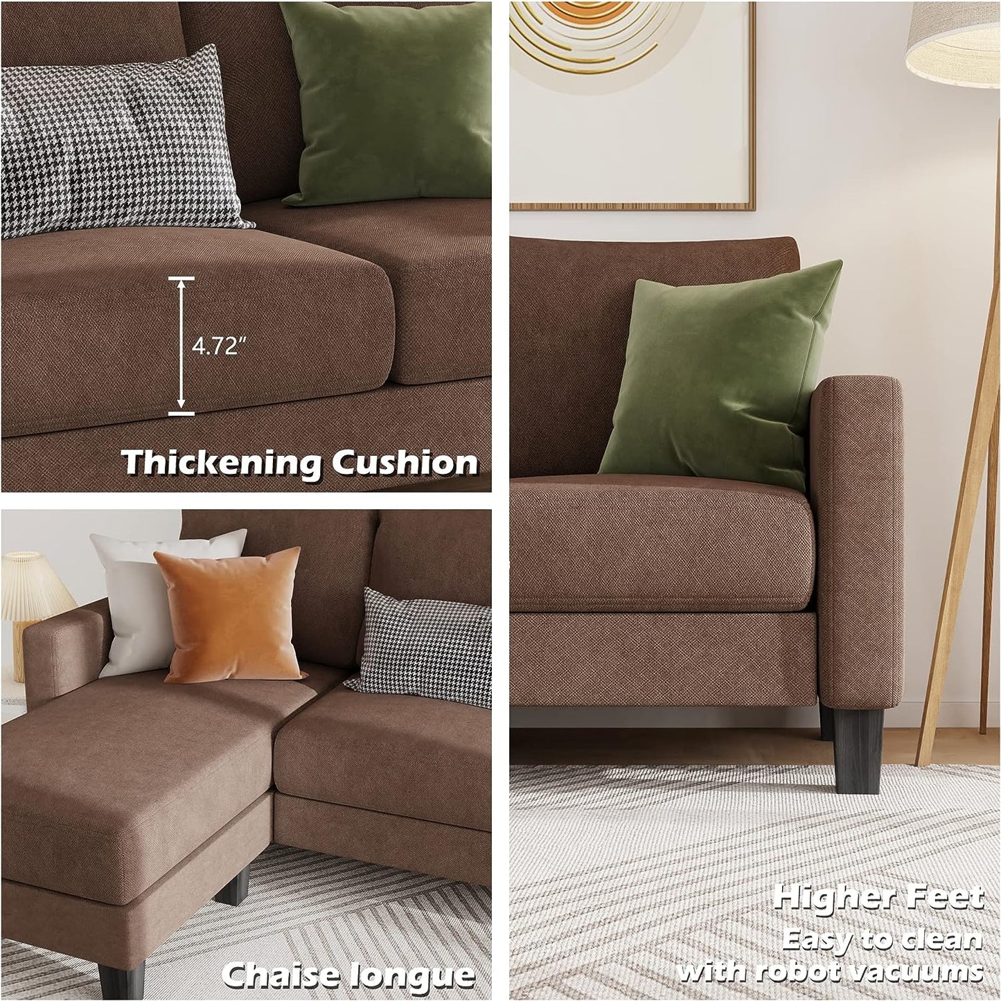 Upholstered Sectional Sofa With Reversible Chaise 77.55 Inch ShipItFurniture