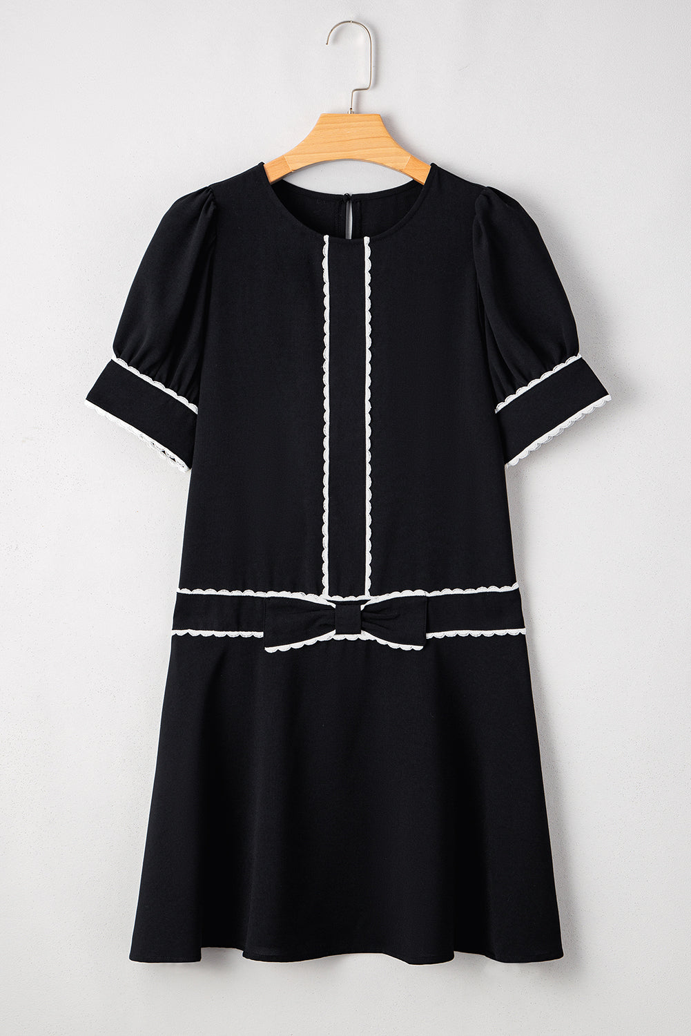 Birdie Scallop Trim Bow Detail Half Sleeve Dress